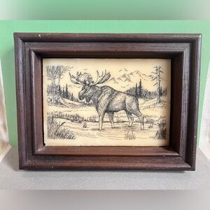 Framed Moose Etching